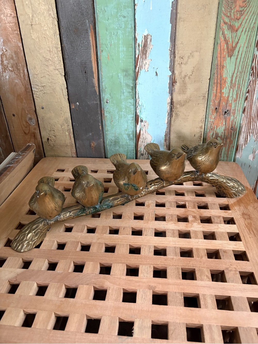 Vintage Brass 5 birds on a branch decor